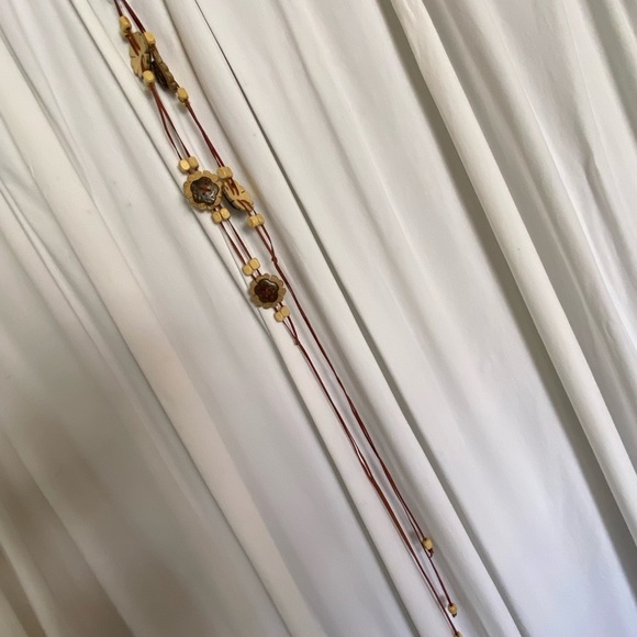 Fun Boho 72” Long Belt,Necklace,Wall Decor- Woden Flowers&Beads-Strung w/Leather - Picture 15 of 16